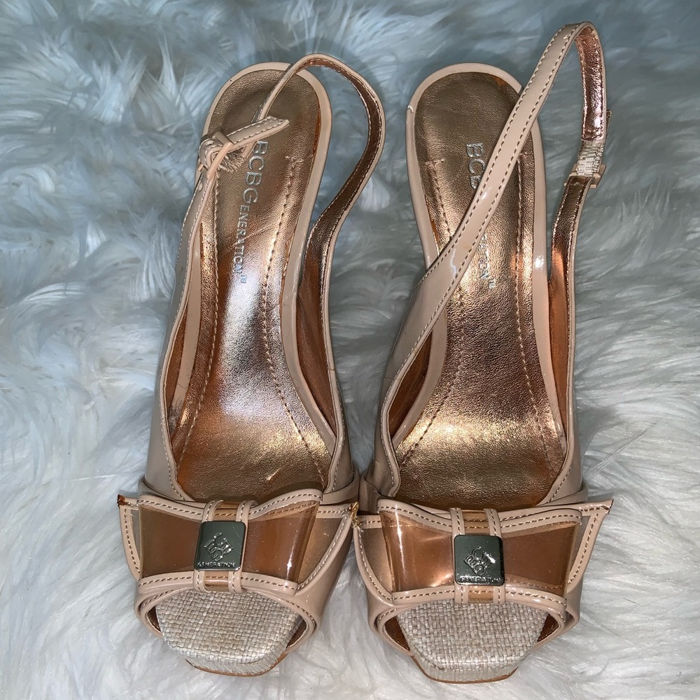 BCBGeneration Nude Patent Leather Bow Heel